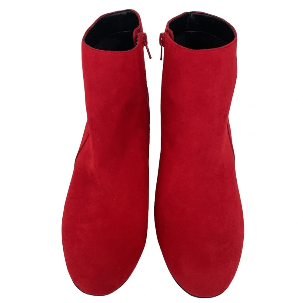 INC. Floriann Red Faux Suede Block Heel Booties